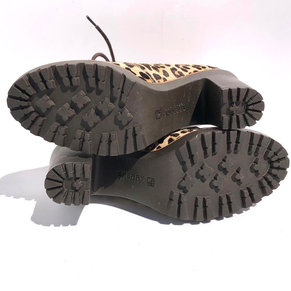 Sperry Top Sider Princeton Ankle Boot women 6M Leopard Print Lace Up High Heel - Picture 13 of 16